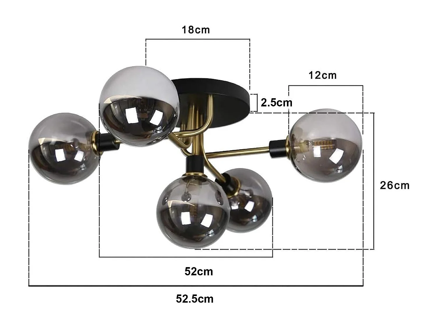NETTLIFE Plafonnier salon avec boules en verre 5 lampes G9 (sans ampoule)