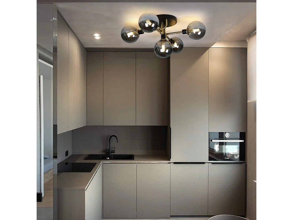 NETTLIFE Plafonnier salon avec boules en verre 5 lampes G9 (sans ampoule)