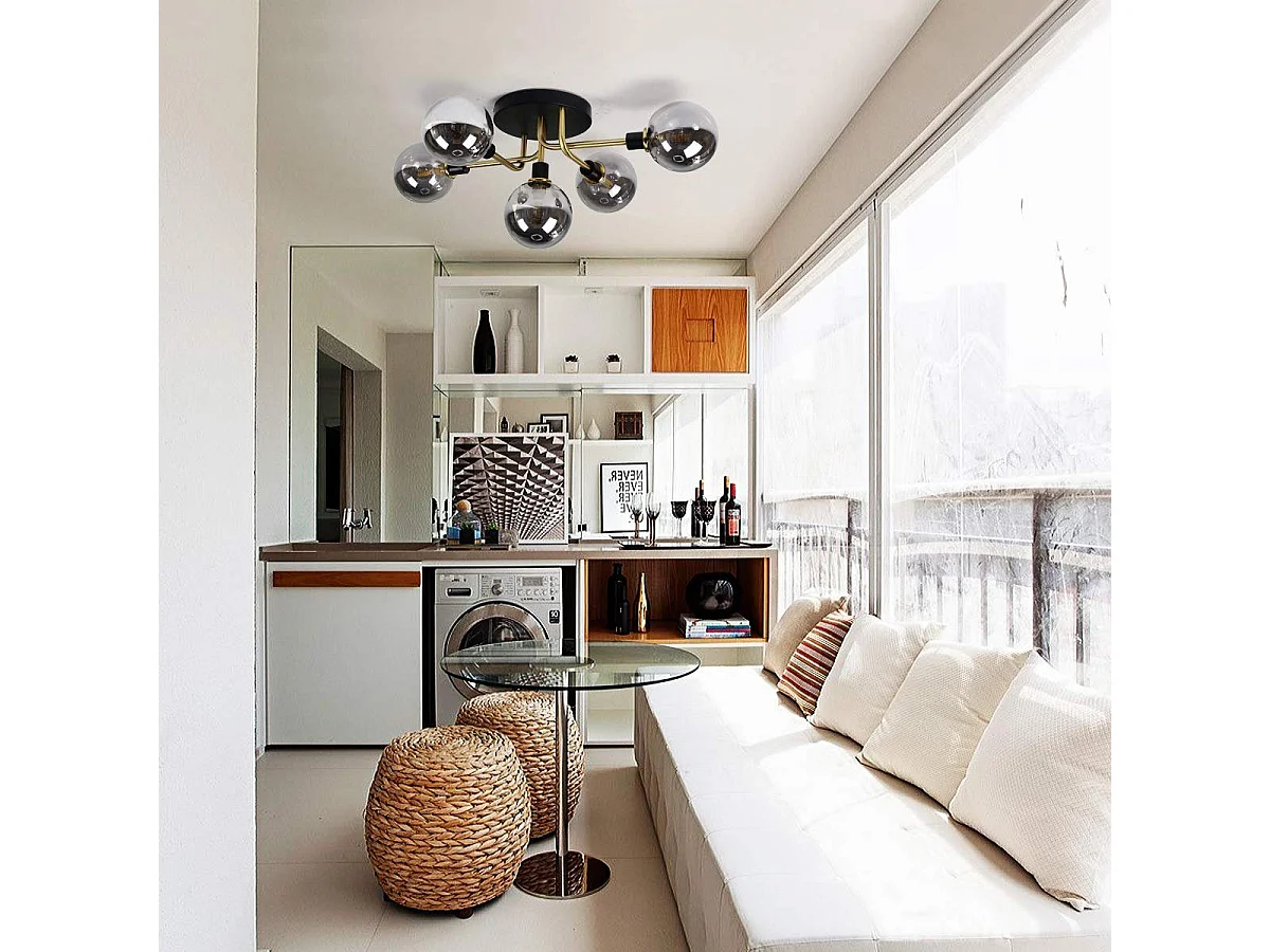 NETTLIFE Plafonnier salon avec boules en verre 5 lampes G9 (sans ampoule)