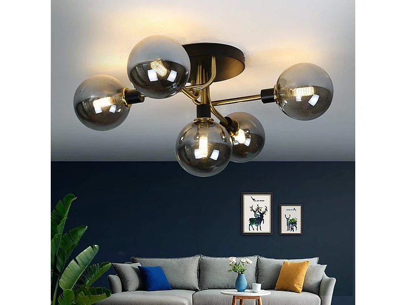 NETTLIFE Plafondlamp - 5 vlammen - G9 Fitting - moderne - metaal - met glazen bol grijze - binnenverlichting kroonluchter - voor slaapkamer woonkamer