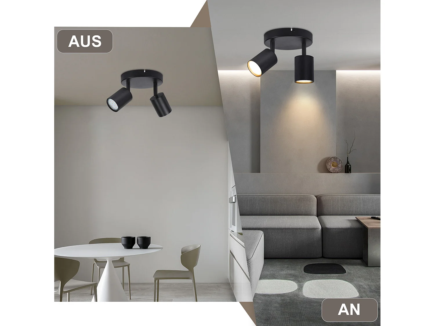 NETTLIFE Spot de plafond LED Plafonnier à 2 lampes noir GU10 330° orientables ronds modernes