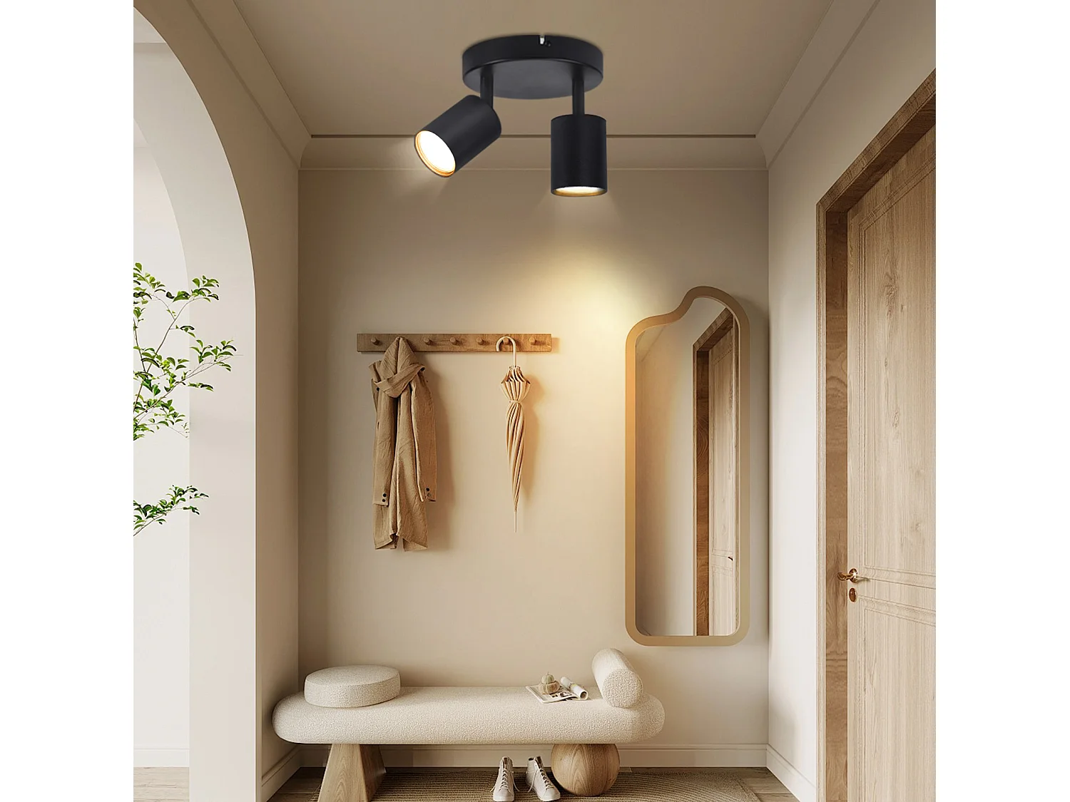 NETTLIFE Spot de plafond LED Plafonnier à 2 lampes noir GU10 330° orientables ronds modernes