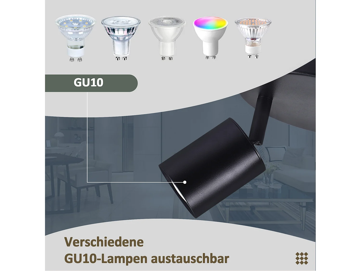 NETTLIFE Spot de plafond LED Plafonnier à 2 lampes noir GU10 330° orientables ronds modernes