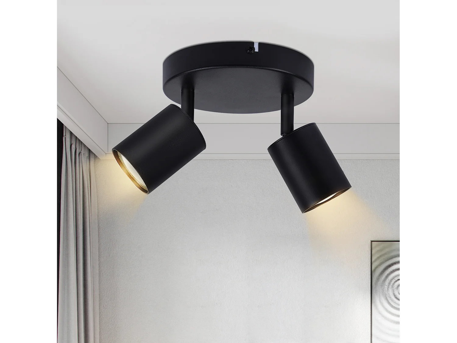 NETTLIFE Spot de plafond LED Plafonnier à 2 lampes noir GU10 330° orientables ronds modernes