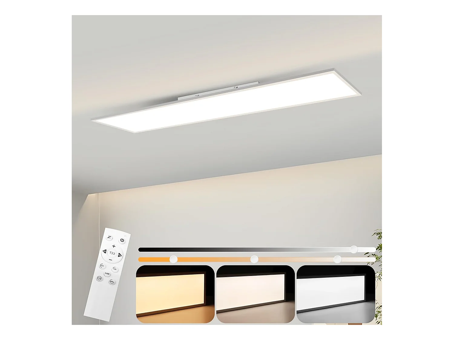 NETTLIFE Plafonnier LED dimmable 100x25 cm panneau de plafond plat long avec télécommande grand blanc 24W