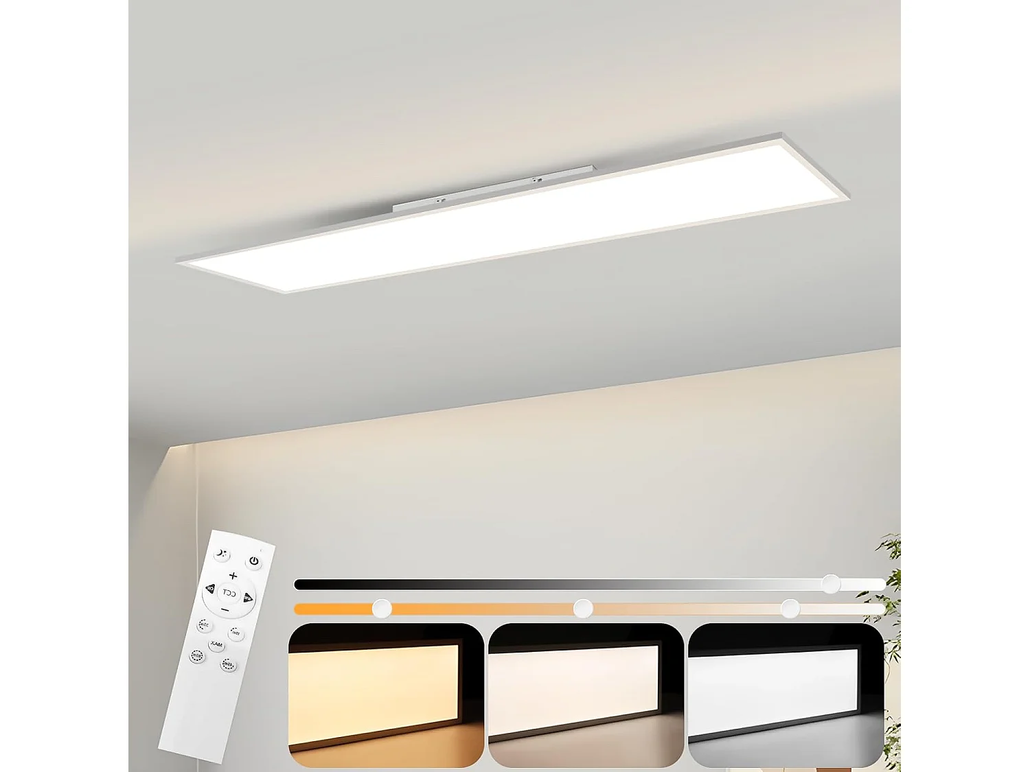 NETTLIFE Plafondlamp LED 100cm Lang Plafondpaneel Wit Plafondlamp plat Dimbaar met Afstandsbediening 24W  Kantoorlamp
