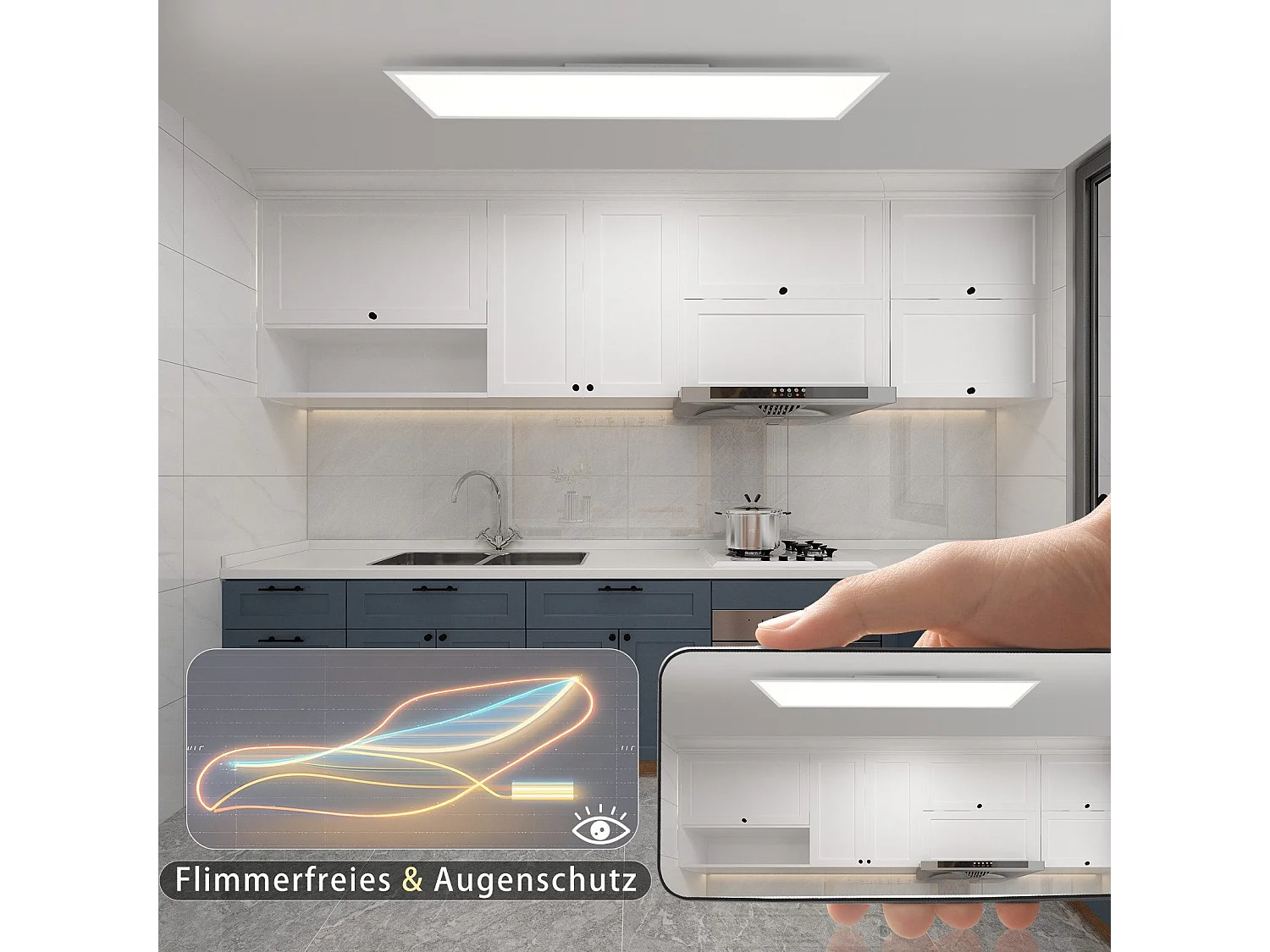 NETTLIFE Plafondlamp LED 100cm Lang Plafondpaneel Wit Plafondlamp plat Dimbaar met Afstandsbediening 24W  Kantoorlamp