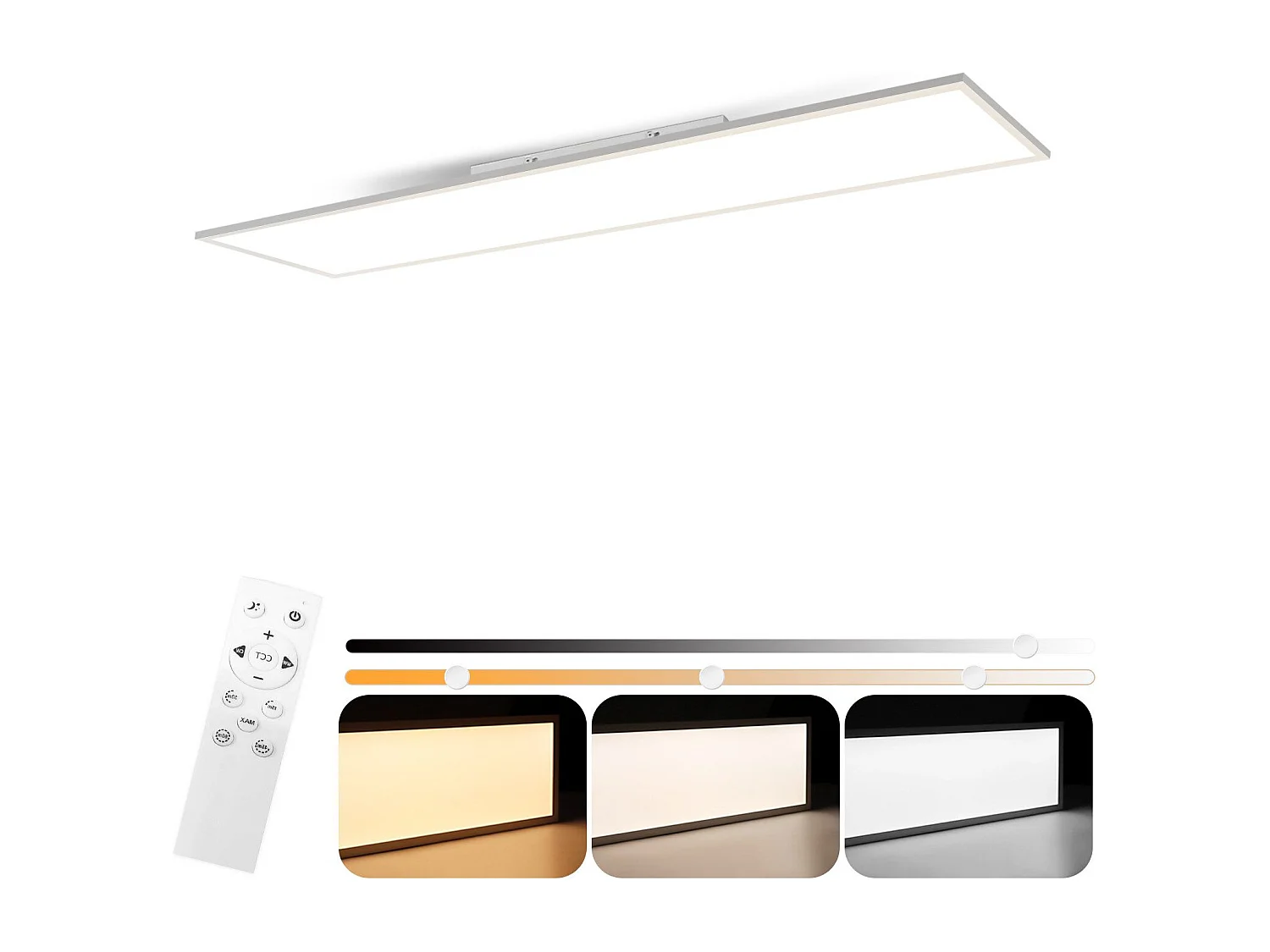 NETTLIFE Plafonnier LED dimmable 100x25 cm panneau de plafond plat long avec télécommande grand blanc 24W
