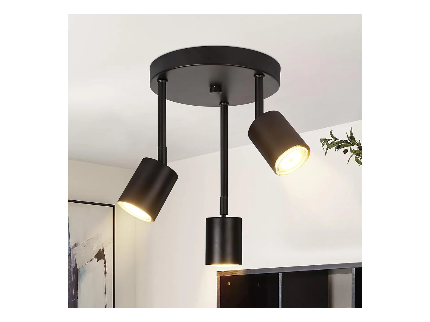 NETTLIFE Opbouwspot - rond - 3-Lichts - 350° Draaibaar Plafondspot - zwart - GU10 Fitting - Moderne Plafondlamp - voor Hal | Woonkamer | Slaafkamer - L 21cm