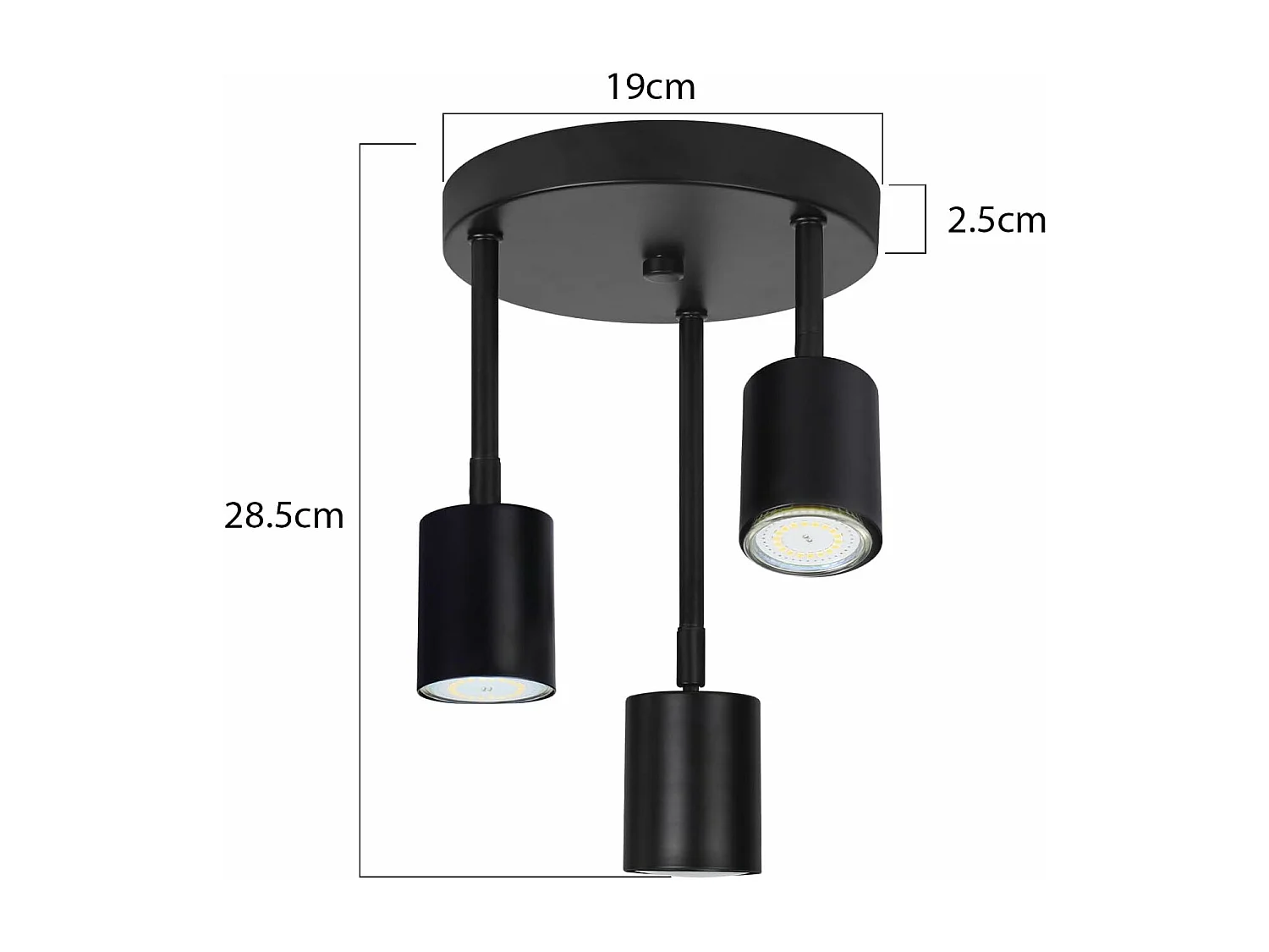 NETTLIFE Spot de plafond plafonnier noir 3 ampoules orientable LED GU10 350°
