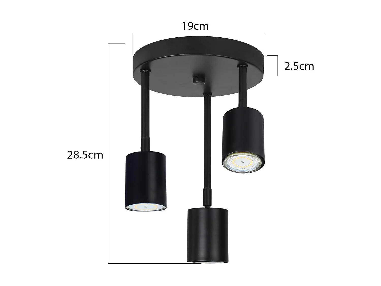 NETTLIFE Spot de plafond plafonnier noir 3 ampoules orientable LED GU10 350°