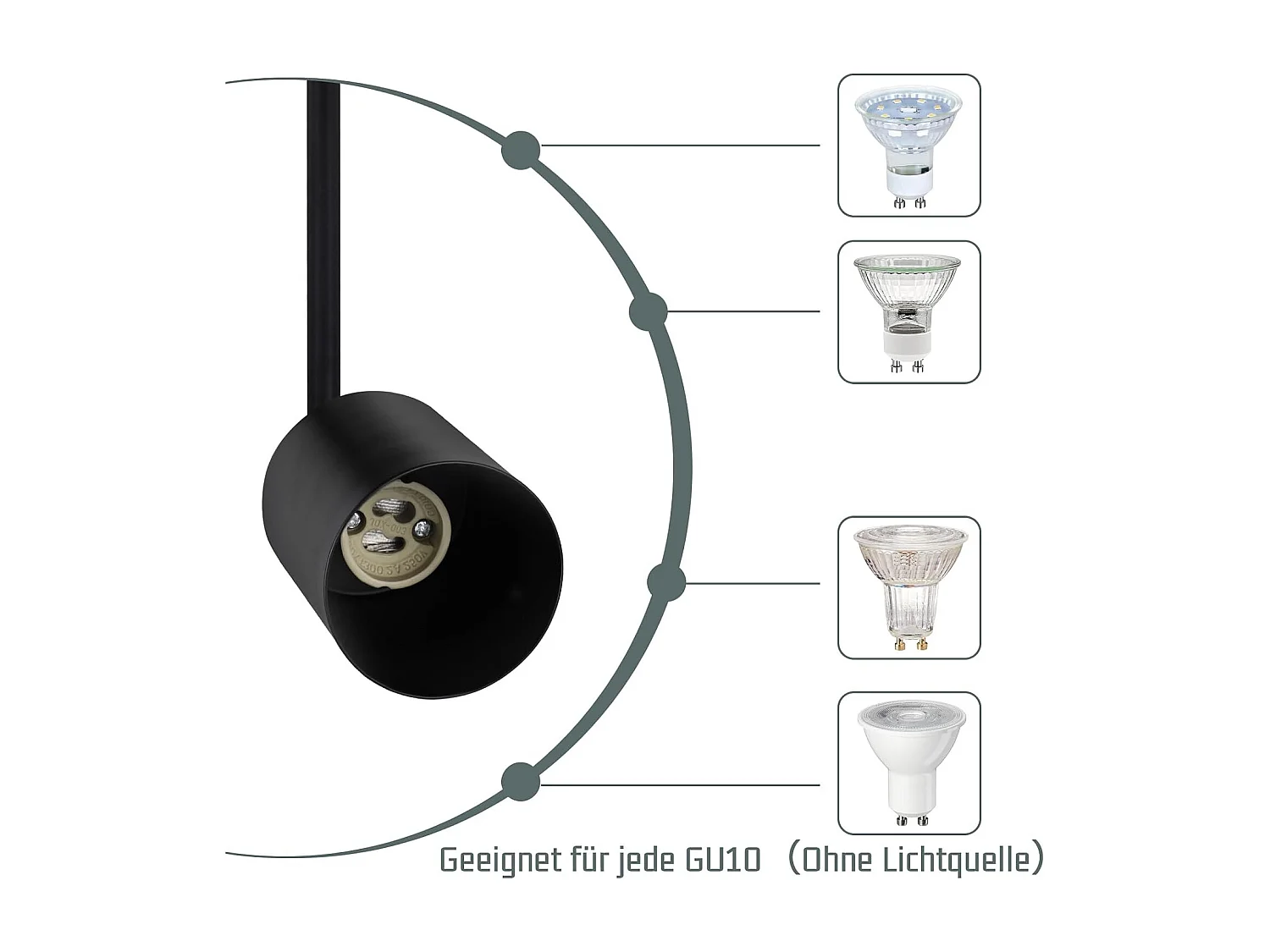 NETTLIFE Spot de plafond plafonnier noir 3 ampoules orientable LED GU10 350°