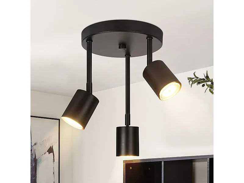 NETTLIFE Opbouwspot - rond - 3-Lichts - 350° Draaibaar Plafondspot - zwart - GU10 Fitting - Moderne Plafondlamp - voor Hal | Woonkamer | Slaafkamer - L 21cm