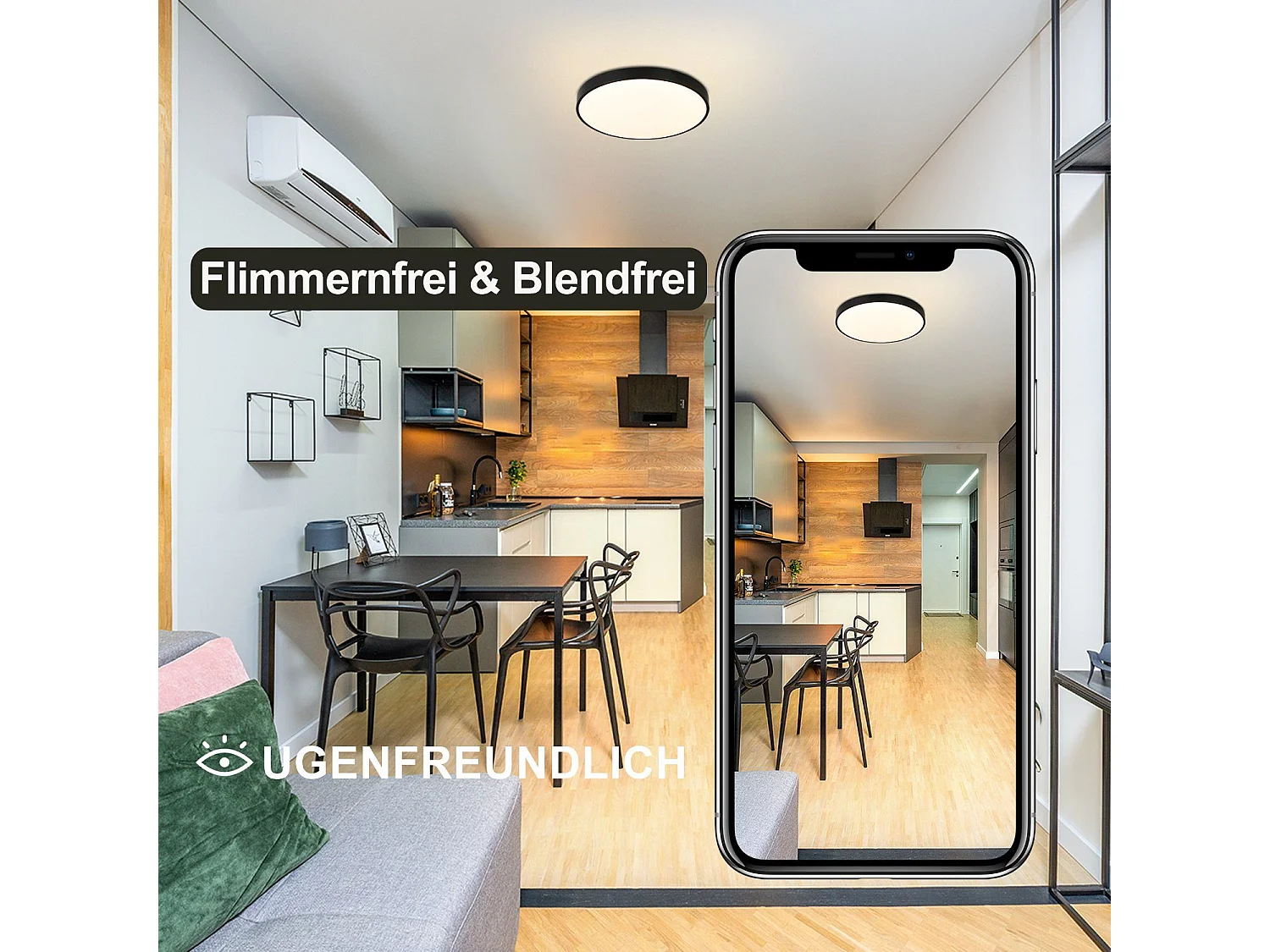 NETTLIFE LED Plafondlamp Slaapkamerlamp Zwart Kelderlamp Badkamerlamp 12W IP44 Keukenlamp Hallamp Ø21cm