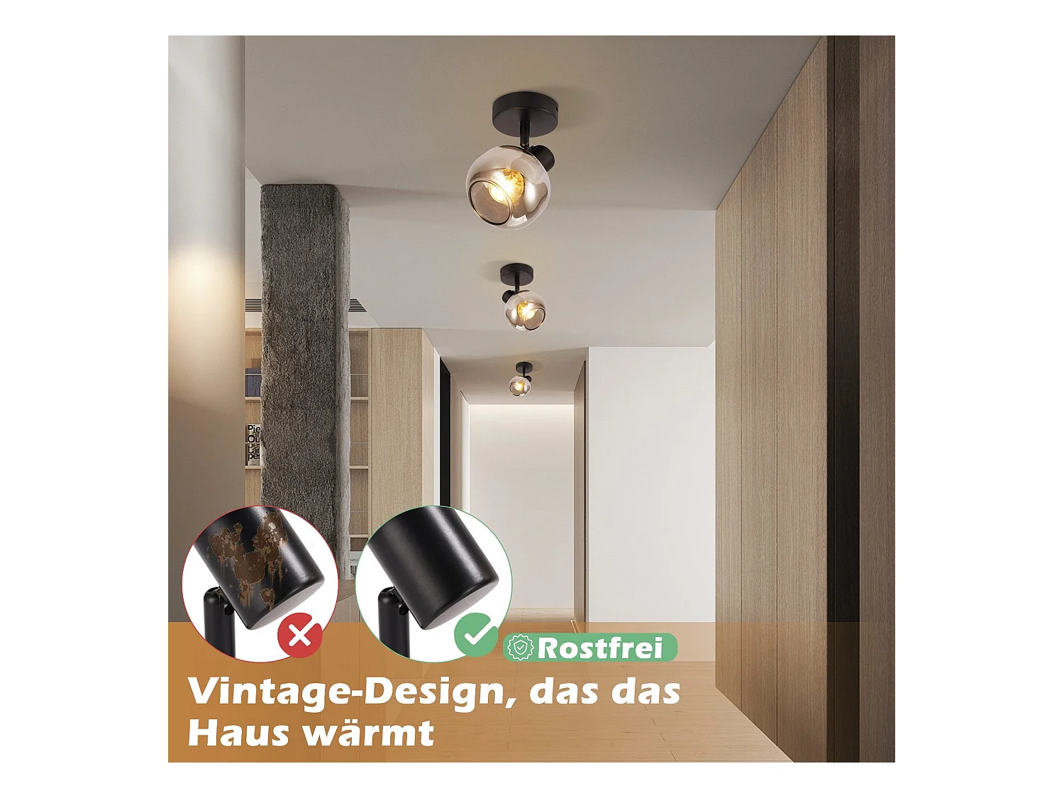 Deckenleuchte Wohnzimmer Schwarz Deckenlampe 1 flammig E14 Grau Glas Retro Vintage Deckenlampe