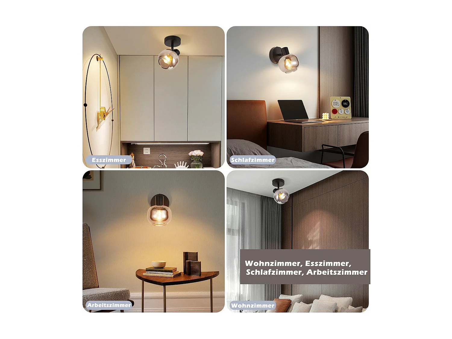 Deckenleuchte Wohnzimmer Schwarz Deckenlampe 1 flammig E14 Grau Glas Retro Vintage Deckenlampe