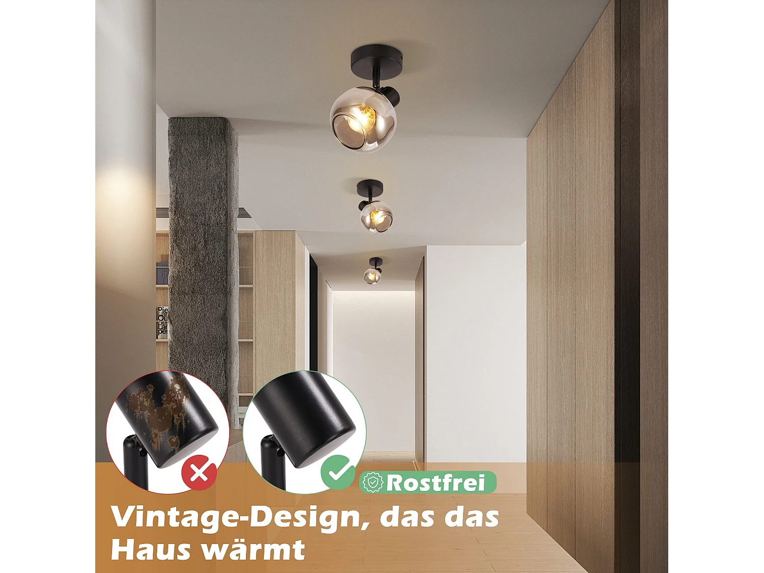 NETTLIFE Plafonnier salon plafonnier noir 1 ampoule E14  plafonnier gris verre rétro plafonnier vintage