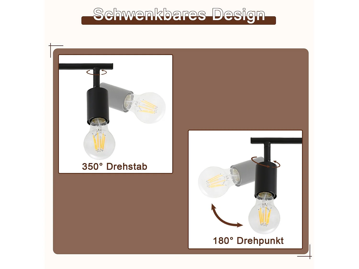 NETTLIFE Czarna lampa sufitowa 2 żarówki Punktowy sufitowy E27 vintage, regulowany 350°, przemysłowy