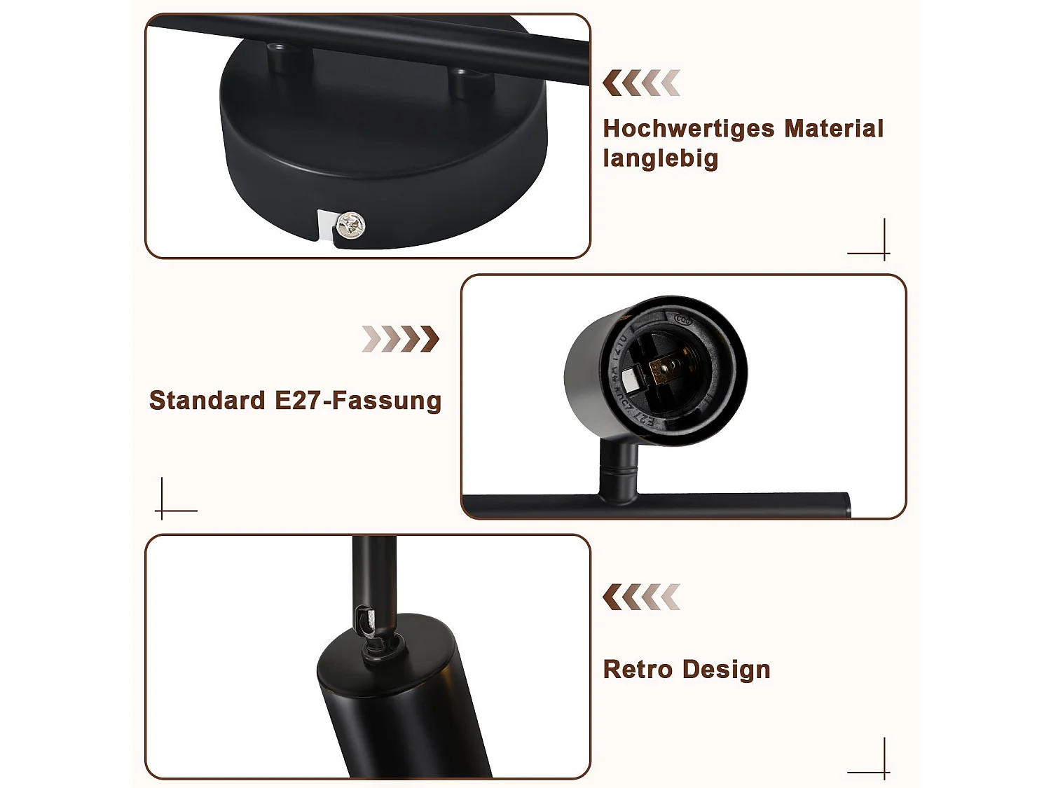 NETTLIFE Czarna lampa sufitowa 2 żarówki Punktowy sufitowy E27 vintage, regulowany 350°, przemysłowy