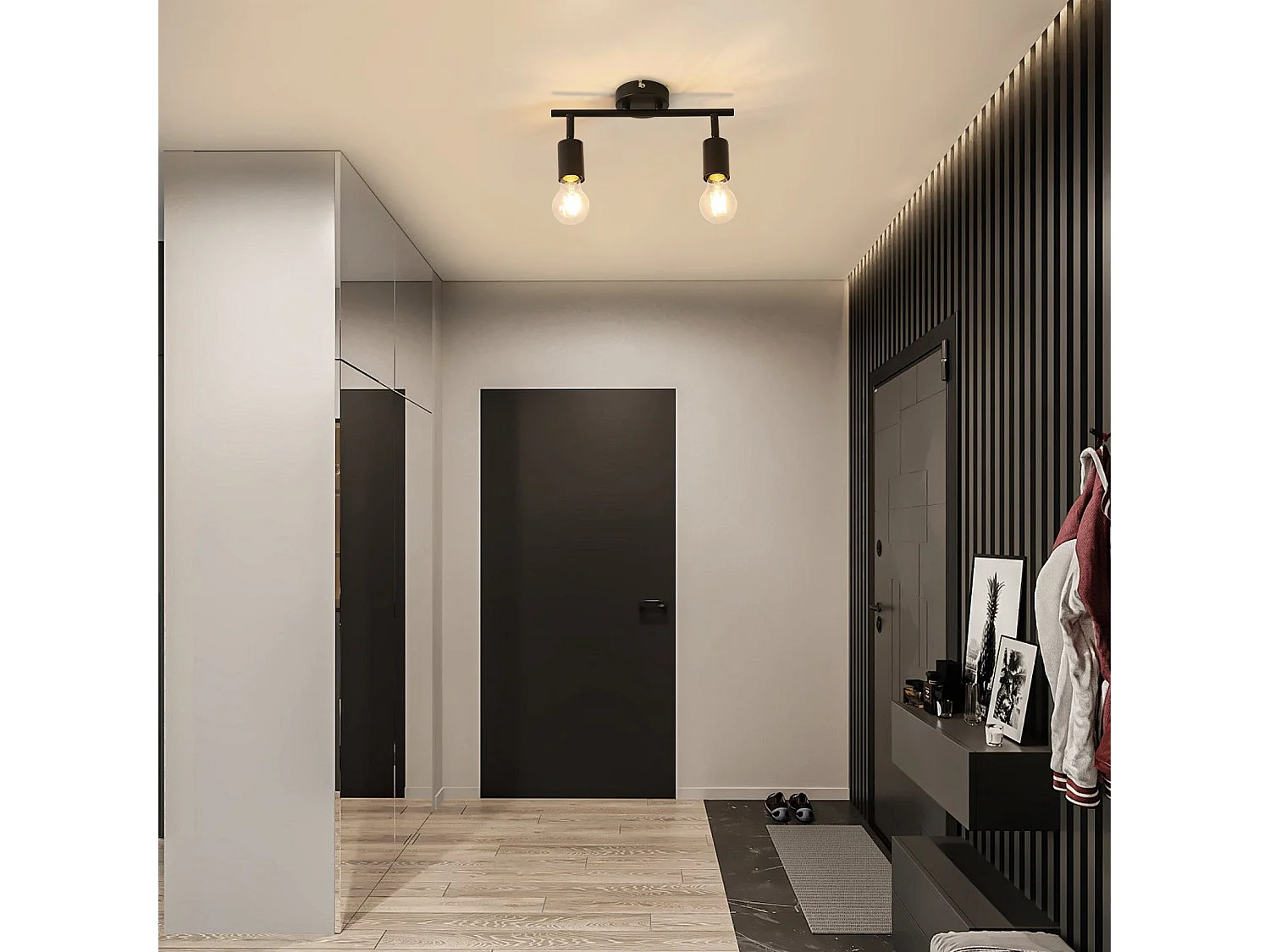 NETTLIFE Czarna lampa sufitowa 2 żarówki Punktowy sufitowy E27 vintage, regulowany 350°, przemysłowy