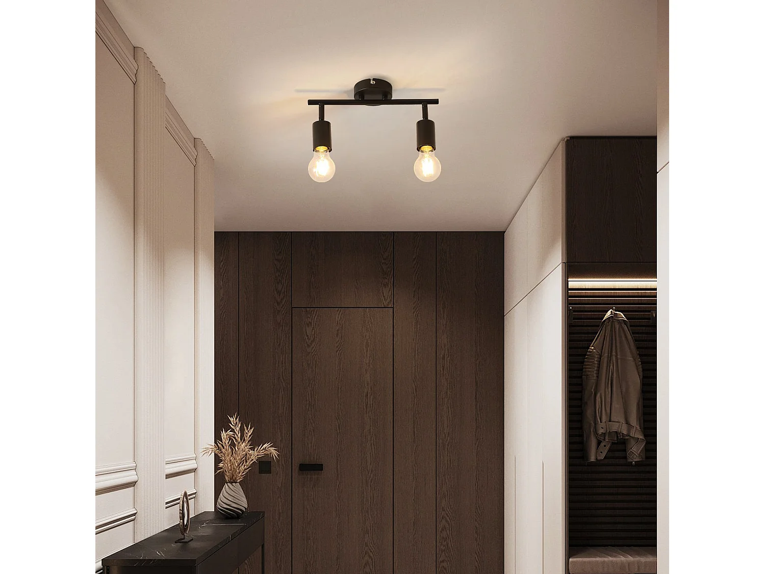 NETTLIFE Czarna lampa sufitowa 2 żarówki Punktowy sufitowy E27 vintage, regulowany 350°, przemysłowy