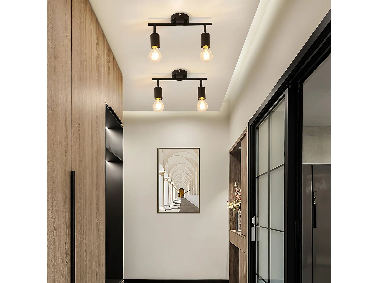 NETTLIFE Czarna lampa sufitowa 2 żarówki Punktowy sufitowy E27 vintage, regulowany 350°, przemysłowy