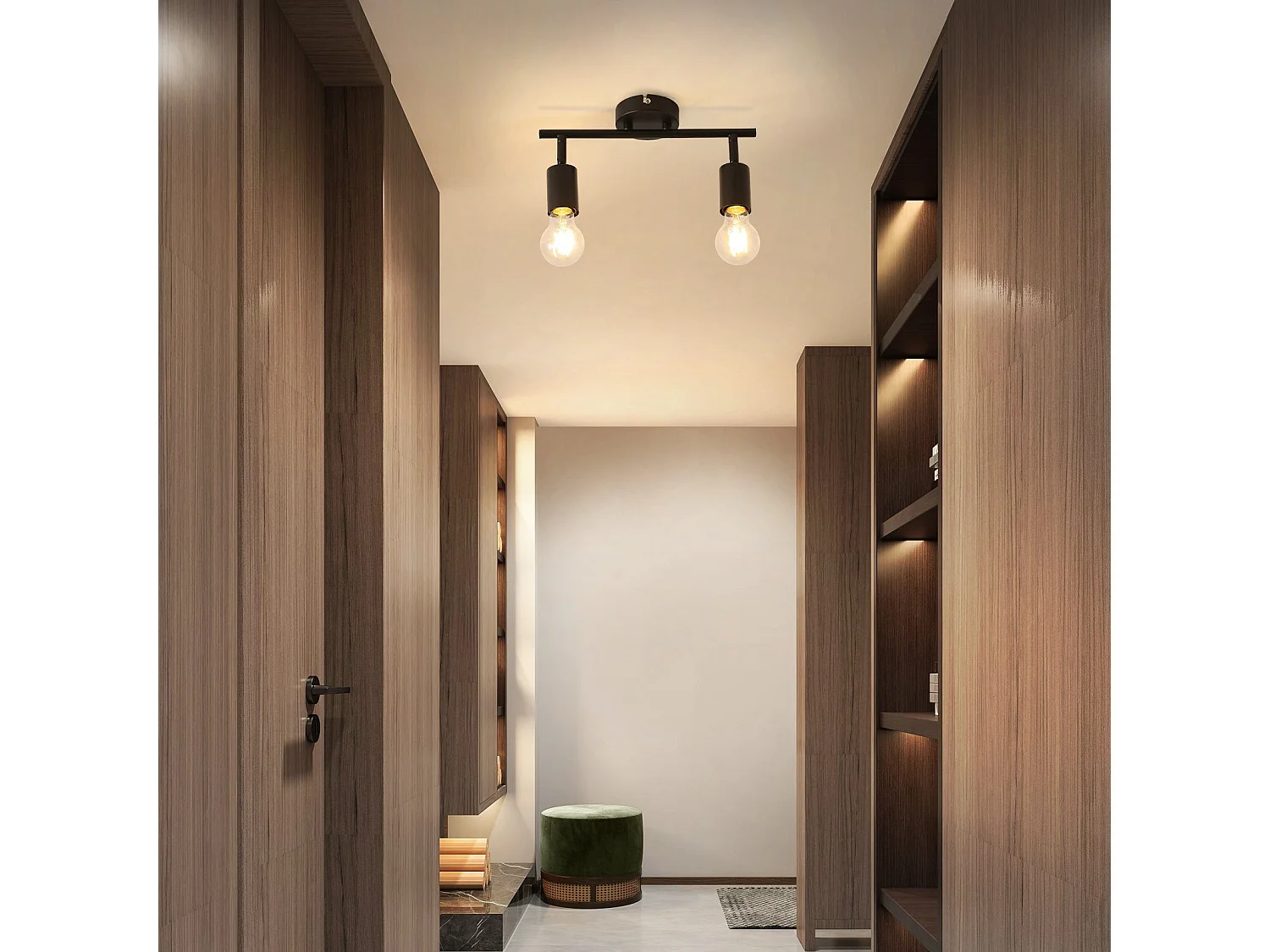 NETTLIFE Plafonnier plafonnier noir 2 ampoules Spot de plafond E27 vintage orientable 350°industriels