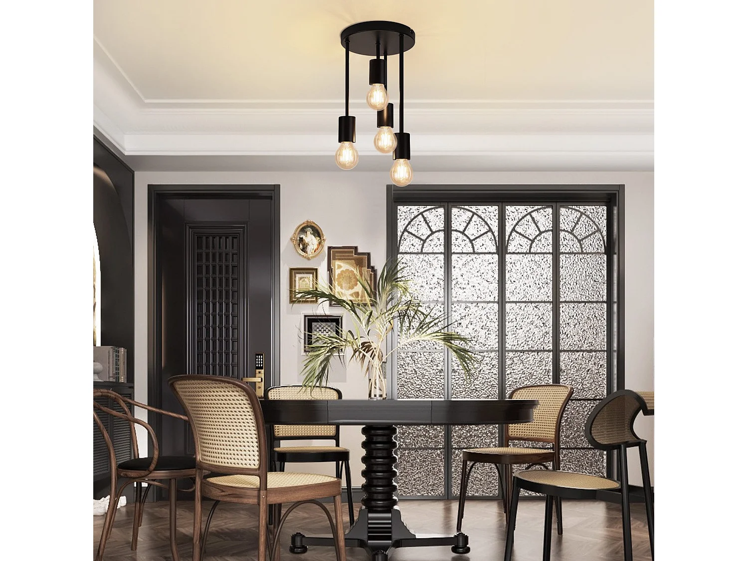 NETTLIFE Lampa sufitowa vintage czarna 4 żarówki E27 retro industrial metal Bez żarówek