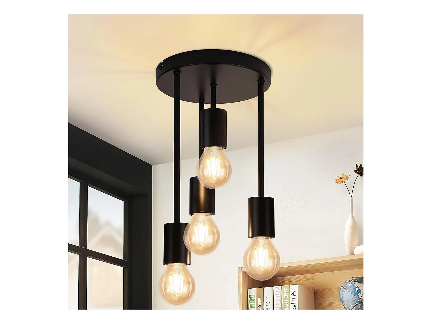 NETTLIFE Plafonnier plafonnier vintage noir 4 ampoules E27 rétro métal industriel Sans ampoules