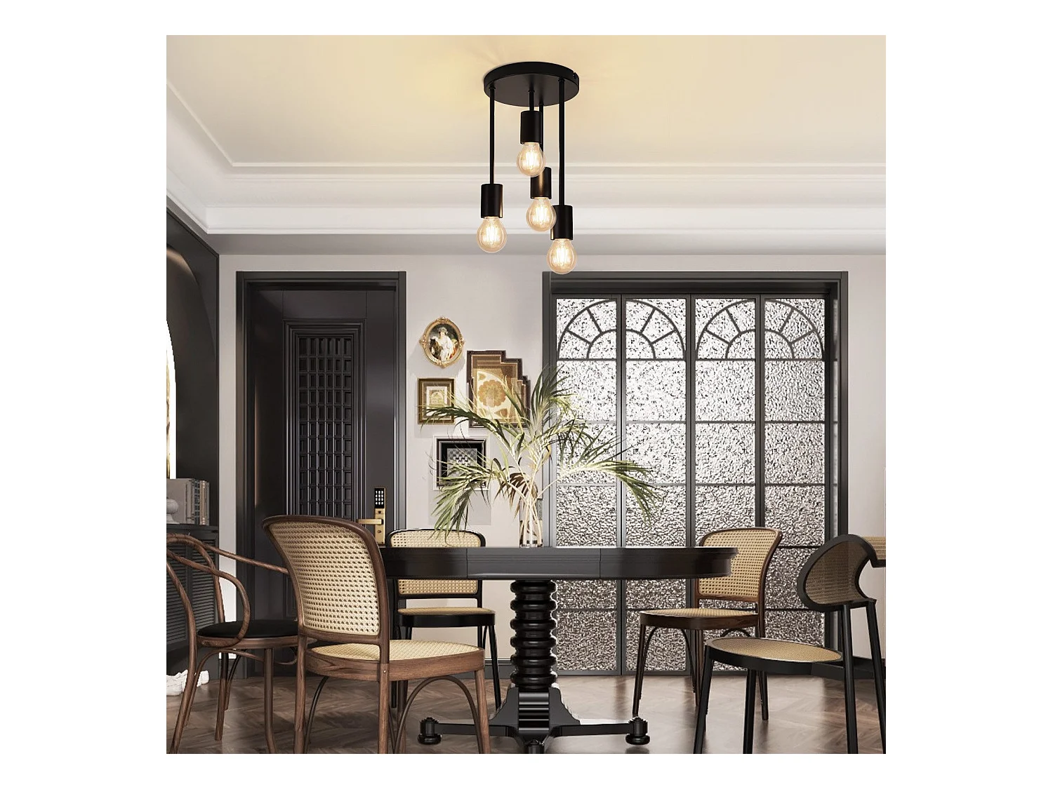 NETTLIFE Plafondlamp 4xE27 - zwart - vintage - metaal - rond - industriële keukenlamp - 17.5cm - voor keuken hal slaapkamer woonkamer bar - zonder lampen