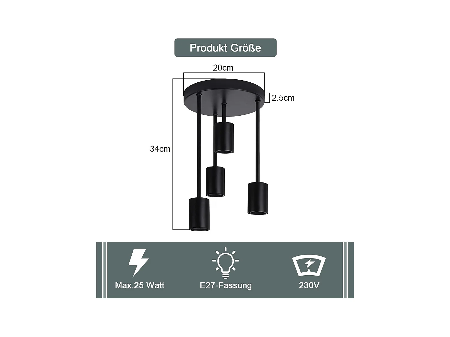 NETTLIFE Plafondlamp 4xE27 - zwart - vintage - metaal - rond - industriële keukenlamp - 17.5cm - voor keuken hal slaapkamer woonkamer bar - zonder lampen