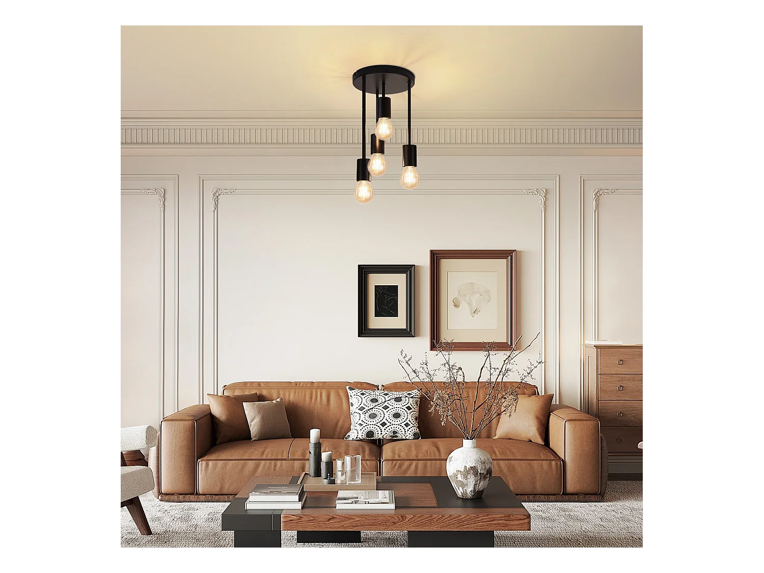 NETTLIFE Plafondlamp 4xE27 - zwart - vintage - metaal - rond - industriële keukenlamp - 17.5cm - voor keuken hal slaapkamer woonkamer bar - zonder lampen