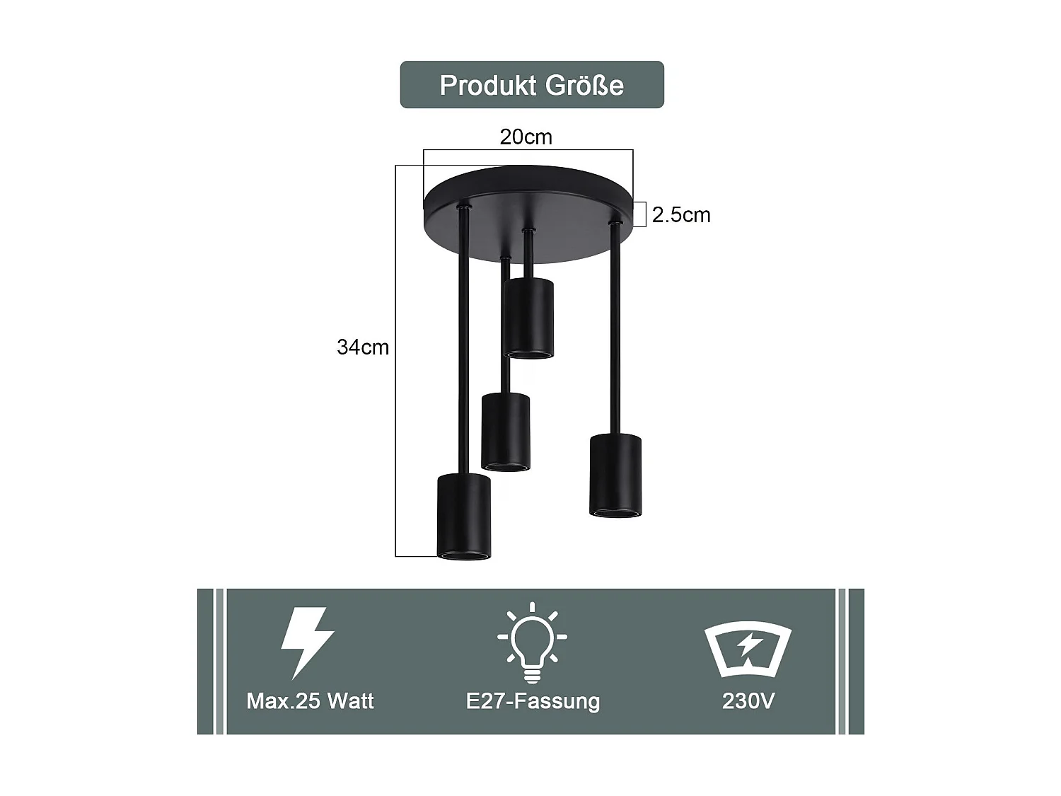 NETTLIFE Plafondlamp 4xE27 - zwart - vintage - metaal - rond - industriële keukenlamp - 17.5cm - voor keuken hal slaapkamer woonkamer bar - zonder lampen