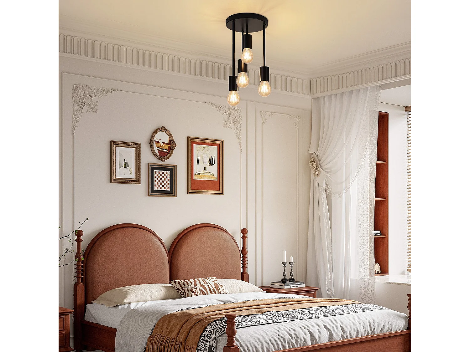 NETTLIFE Plafondlamp 4xE27 - zwart - vintage - metaal - rond - industriële keukenlamp - 17.5cm - voor keuken hal slaapkamer woonkamer bar - zonder lampen