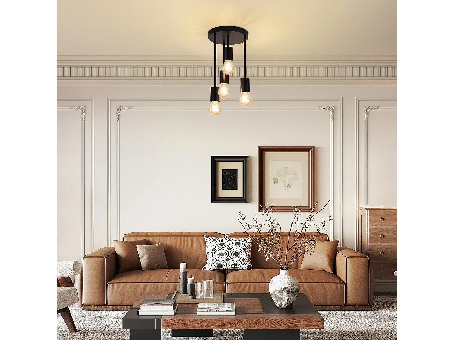 NETTLIFE Plafondlamp 4xE27 - zwart - vintage - metaal - rond - industriële keukenlamp - 17.5cm - voor keuken hal slaapkamer woonkamer bar - zonder lampen