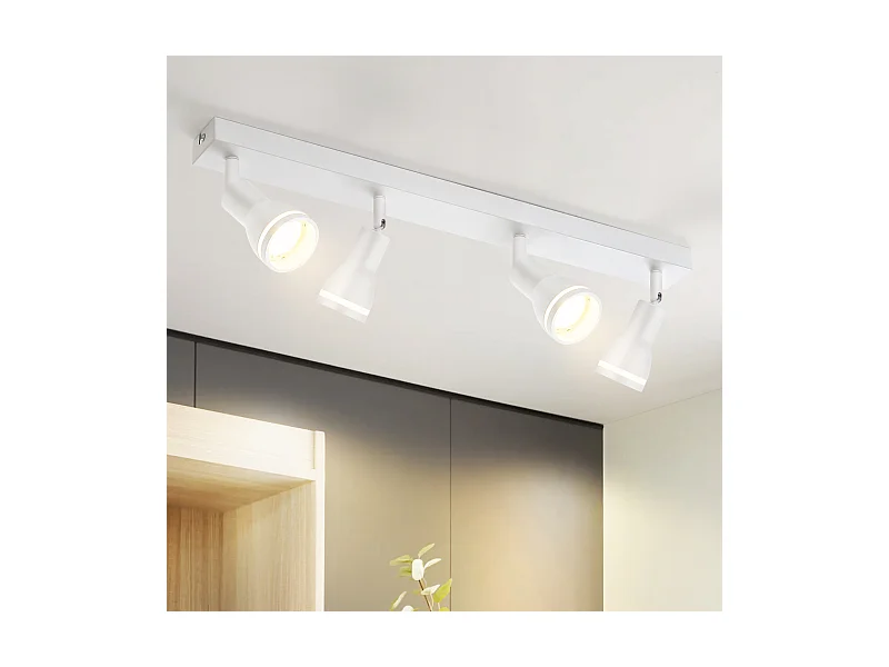NETTLIFE Plafonnier 4 Spots Blanc : Plafonnier  Métal GU10 Spots Pivotant Intérieur pour cuisine bureau salon chambre à coucher, Sans ampoules