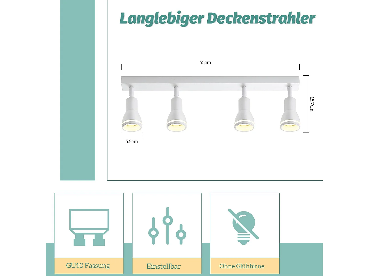 NETTLIFE Plafonnier 4 Spots Blanc : Plafonnier  Métal GU10 Spots Pivotant Intérieur pour cuisine bureau salon chambre à coucher, Sans ampoules