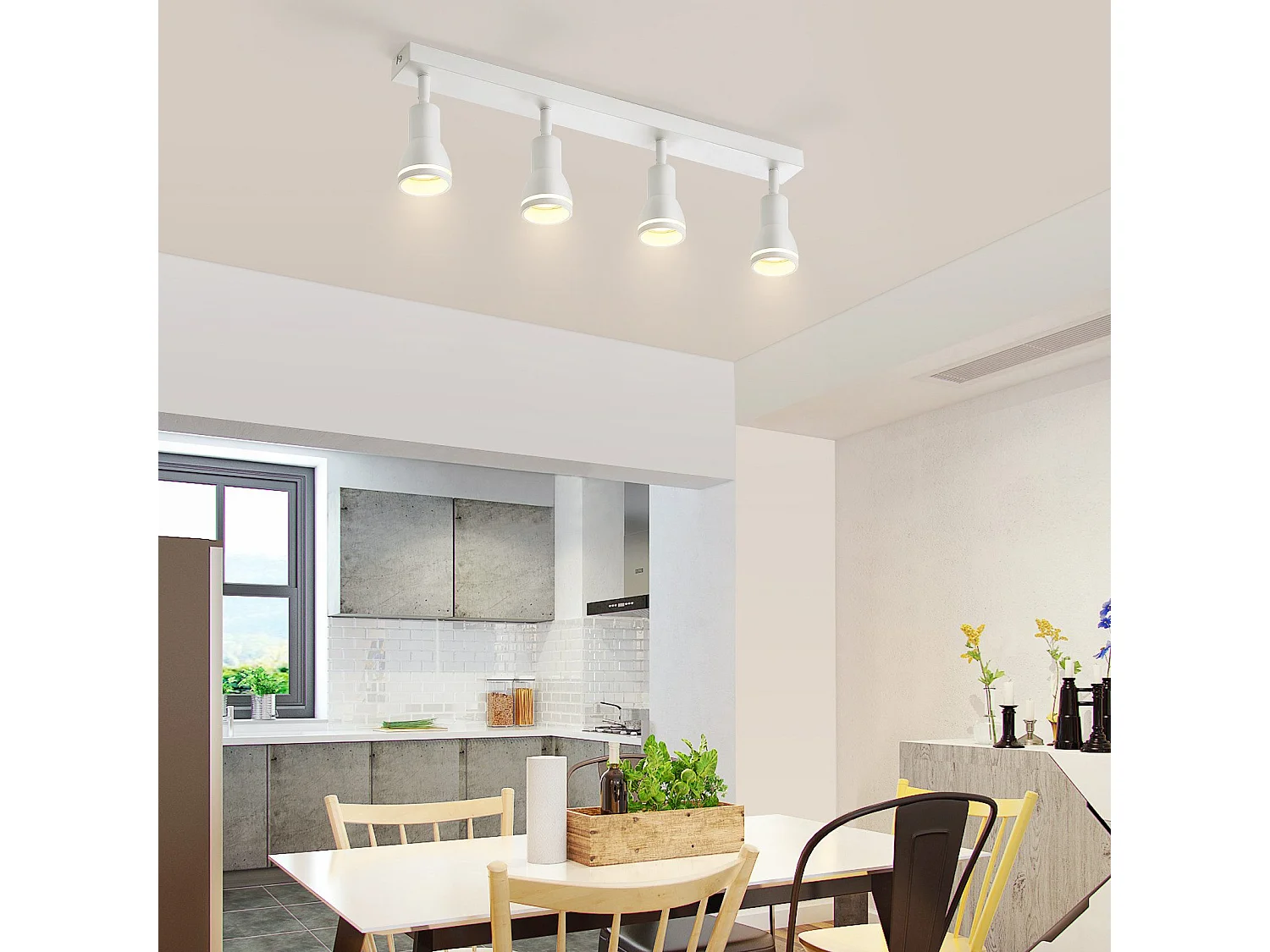 NETTLIFE Plafonnier 4 Spots Blanc : Plafonnier  Métal GU10 Spots Pivotant Intérieur pour cuisine bureau salon chambre à coucher, Sans ampoules