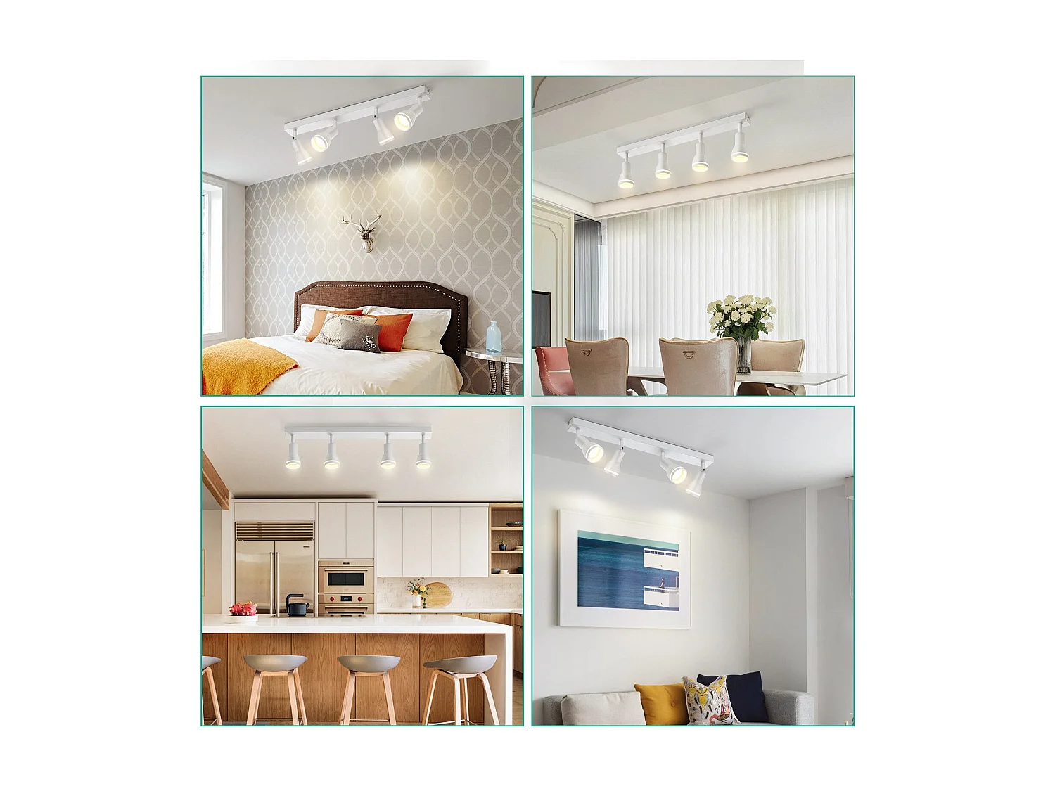 NETTLIFE Plafonnier 4 Spots Blanc : Plafonnier  Métal GU10 Spots Pivotant Intérieur pour cuisine bureau salon chambre à coucher, Sans ampoules