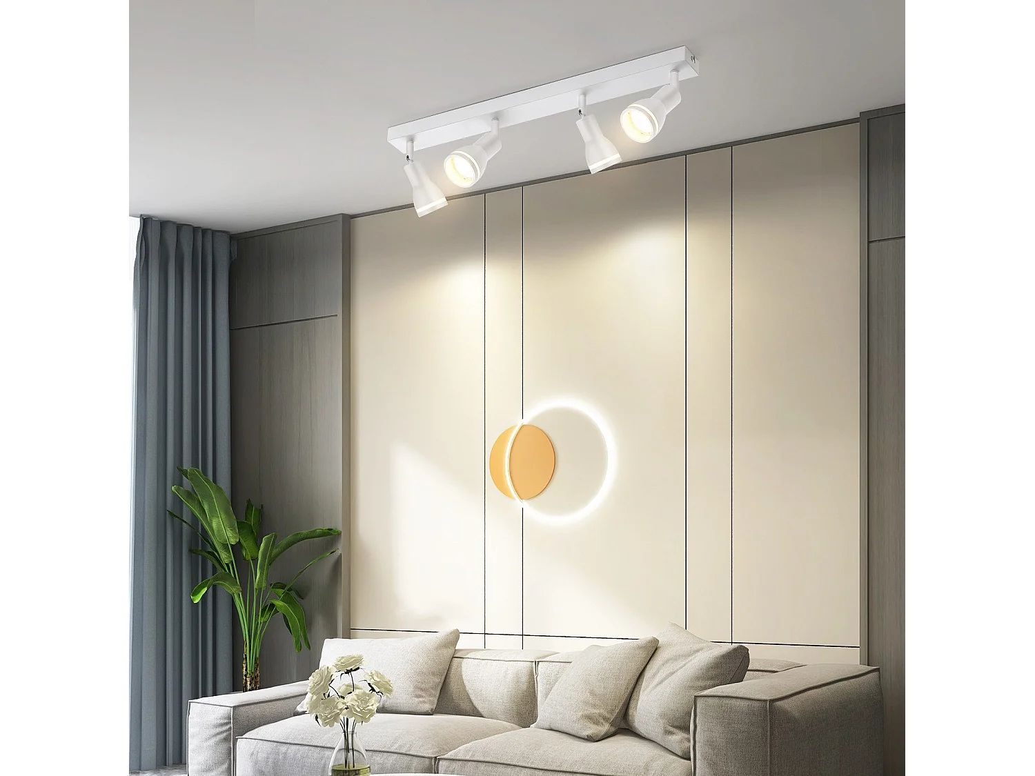 NETTLIFE Plafonnier 4 Spots Blanc : Plafonnier  Métal GU10 Spots Pivotant Intérieur pour cuisine bureau salon chambre à coucher, Sans ampoules