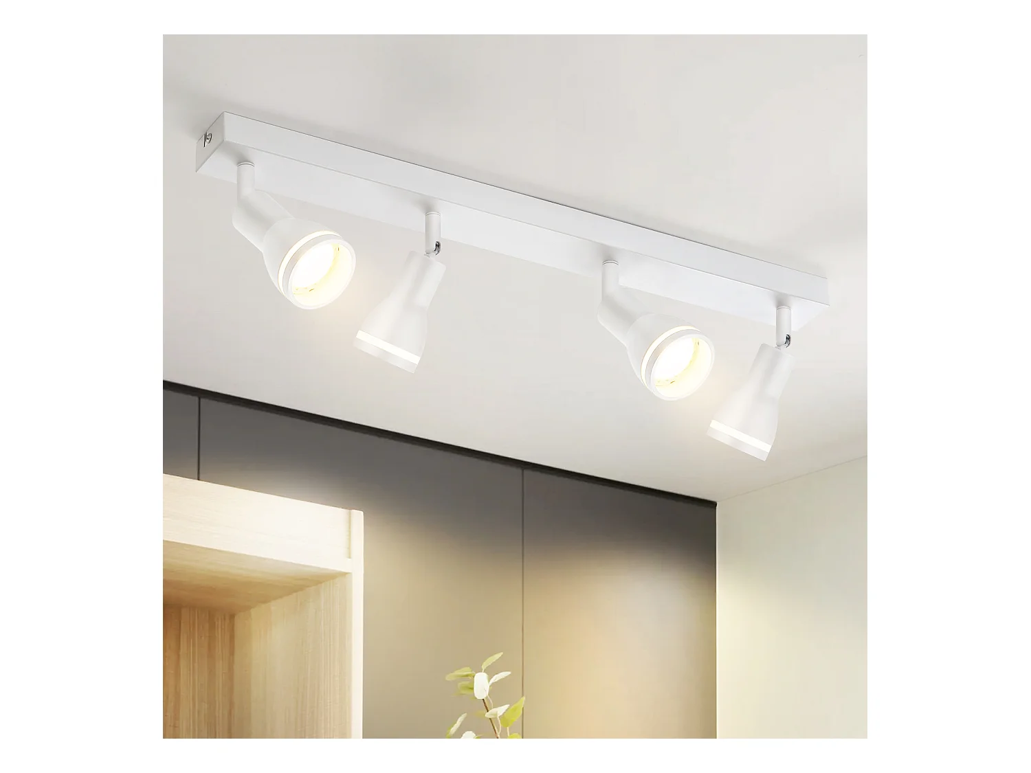 NETTLIFE Opbouwspot GU10 L 55cm wit 4-Lichts rechthoekig  Plafondlamp 355° draaibaar Plafondspot creatief ontwerp Lampkap