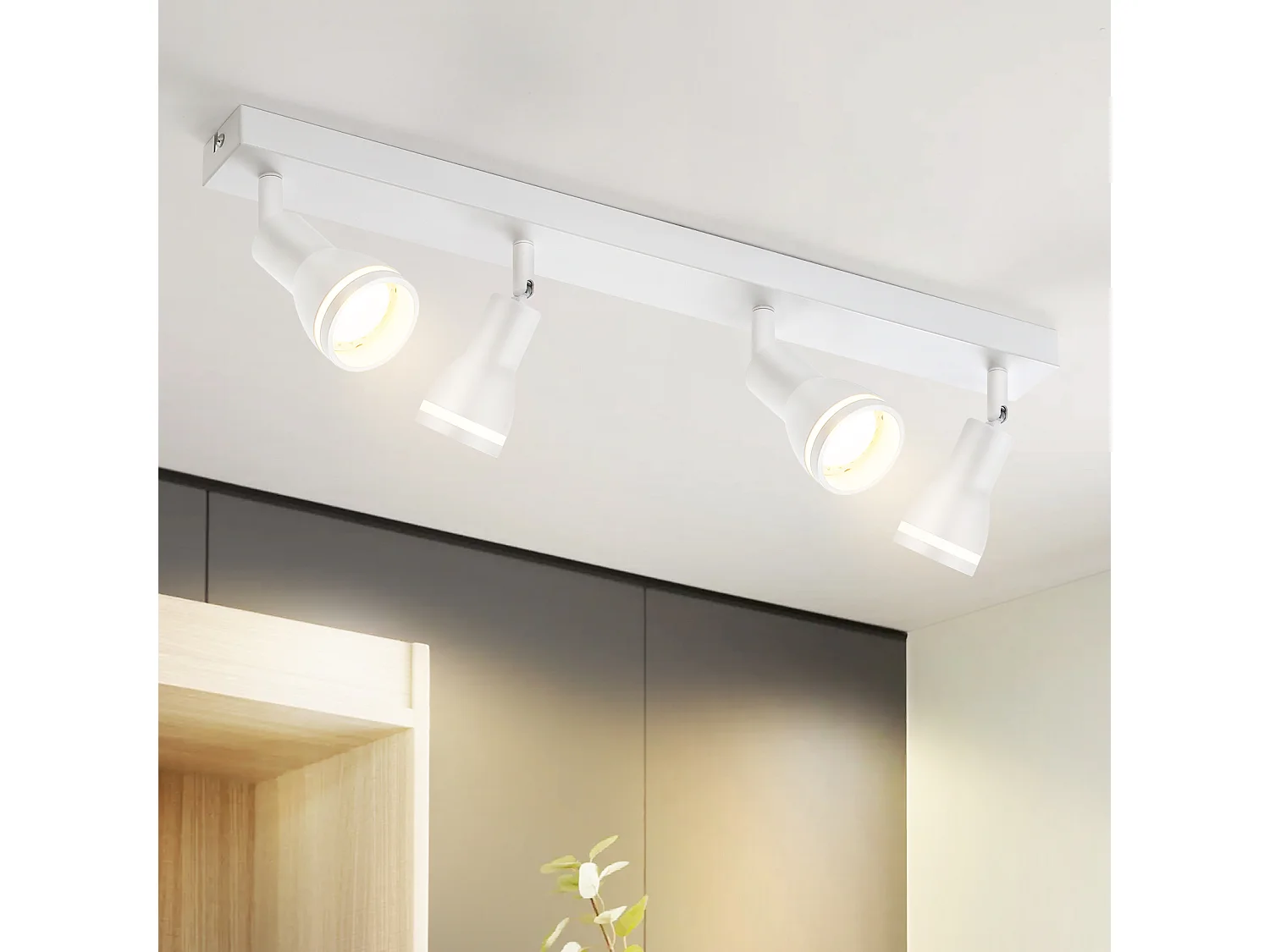 NETTLIFE Plafonnier 4 Spots Blanc : Plafonnier  Métal GU10 Spots Pivotant Intérieur pour cuisine bureau salon chambre à coucher, Sans ampoules