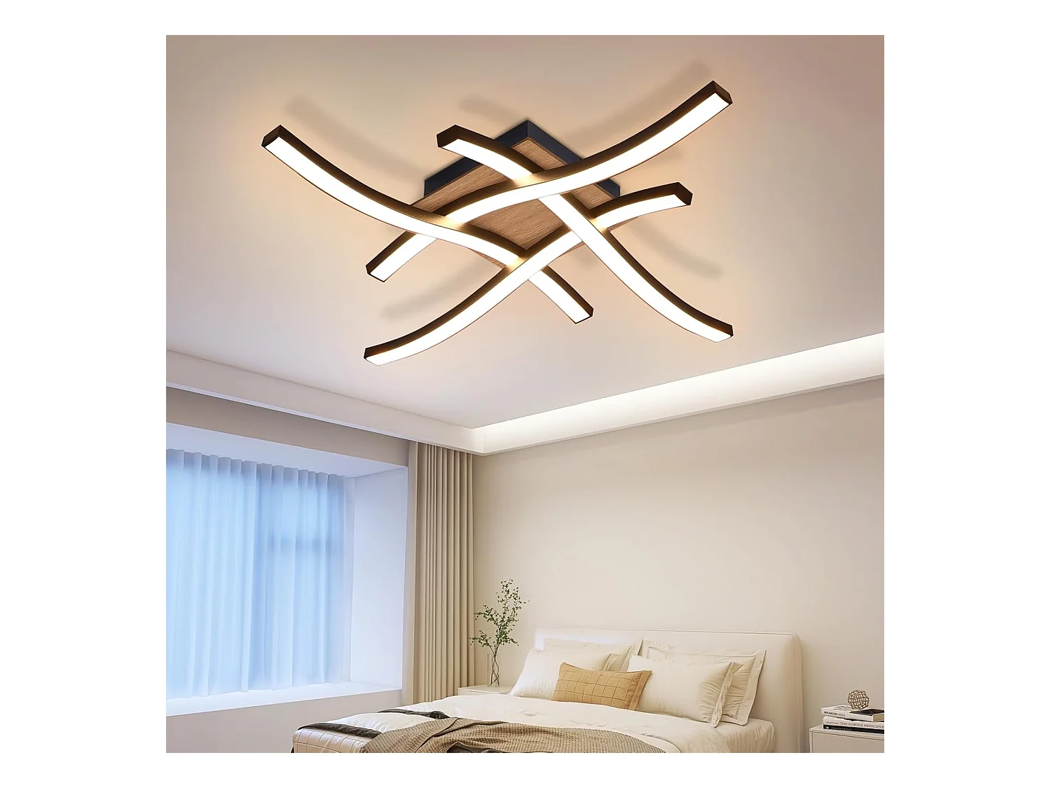 NETTLIFE plafonnier LED 24W bois 3000K blanc chaud design moderne métal noir