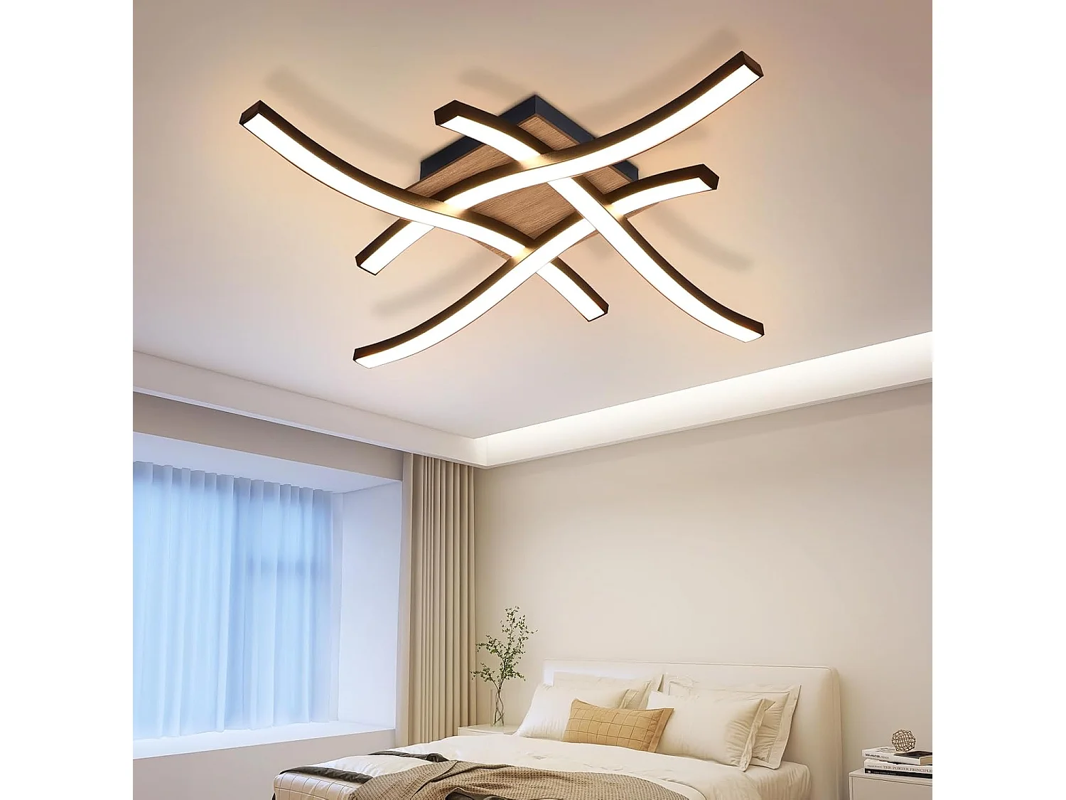 NETTLIFE Plafondlamp LED - Hout - zwart - 3000K Warm Wit Licht - Modern Plafondverlichting - 4-Lichts - Metaal - voor Woonkamer | Slaafkamer | Keuken - 24W
