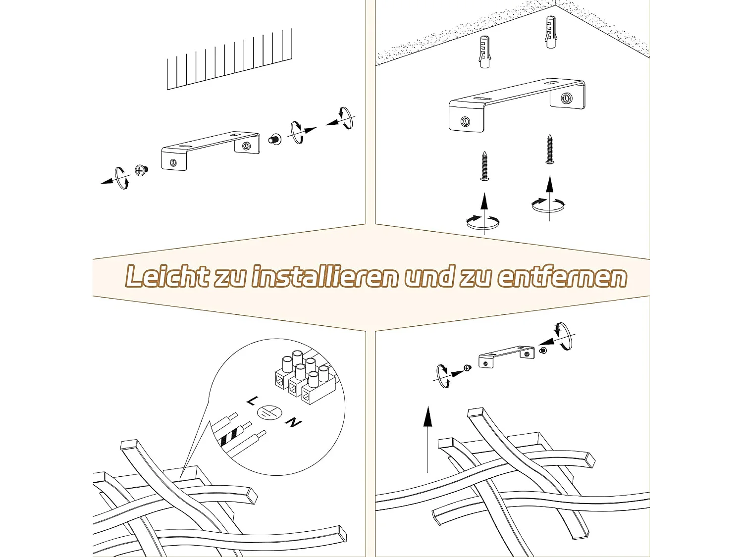 NETTLIFE Plafondlamp LED - Hout - zwart - 3000K Warm Wit Licht - Modern Plafondverlichting - 4-Lichts - Metaal - voor Woonkamer | Slaafkamer | Keuken - 24W