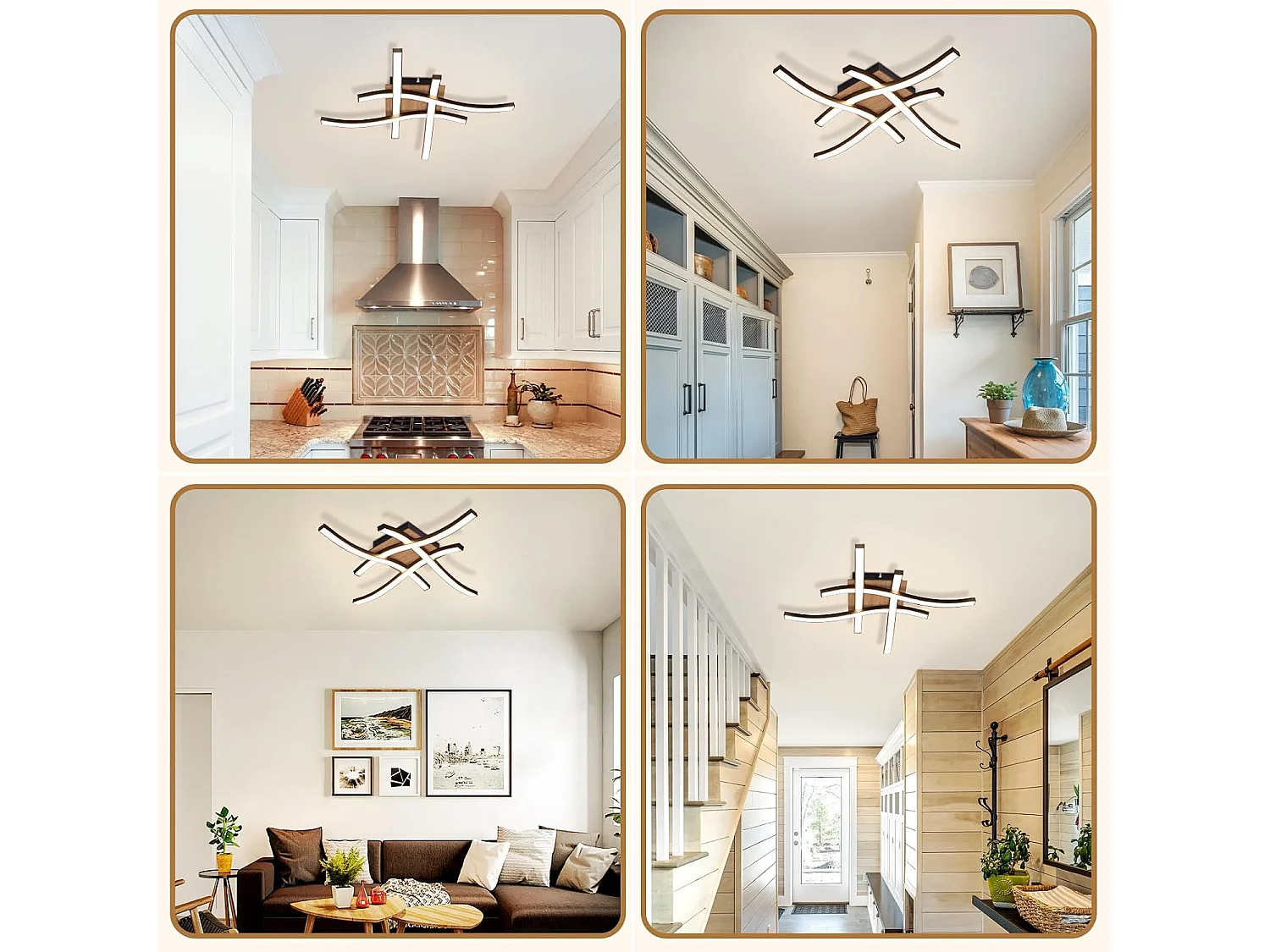 NETTLIFE Plafondlamp LED - Hout - zwart - 3000K Warm Wit Licht - Modern Plafondverlichting - 4-Lichts - Metaal - voor Woonkamer | Slaafkamer | Keuken - 24W