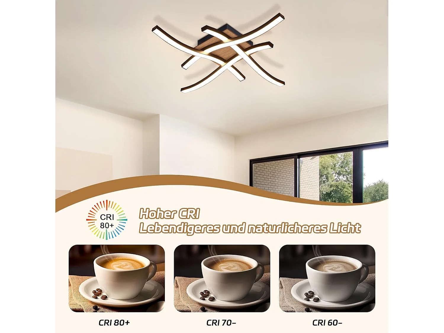 NETTLIFE plafonnier LED 24W bois 3000K blanc chaud design moderne métal noir