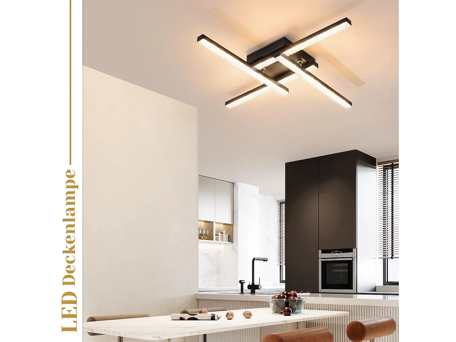 NETTLIFE Plafondlamp LED - Kristallen lamp - 4-Lichts - 3000K Warm wit Licht - Zwart - Moderne Plafondverlichting - Metaal en PC - voor Woonkamer | Slaapkamer - 20W