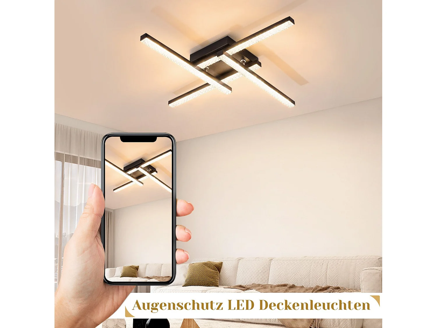 NETTLIFE Plafonnier LED Moderne Design 24W Noir 3000K blanc chaud