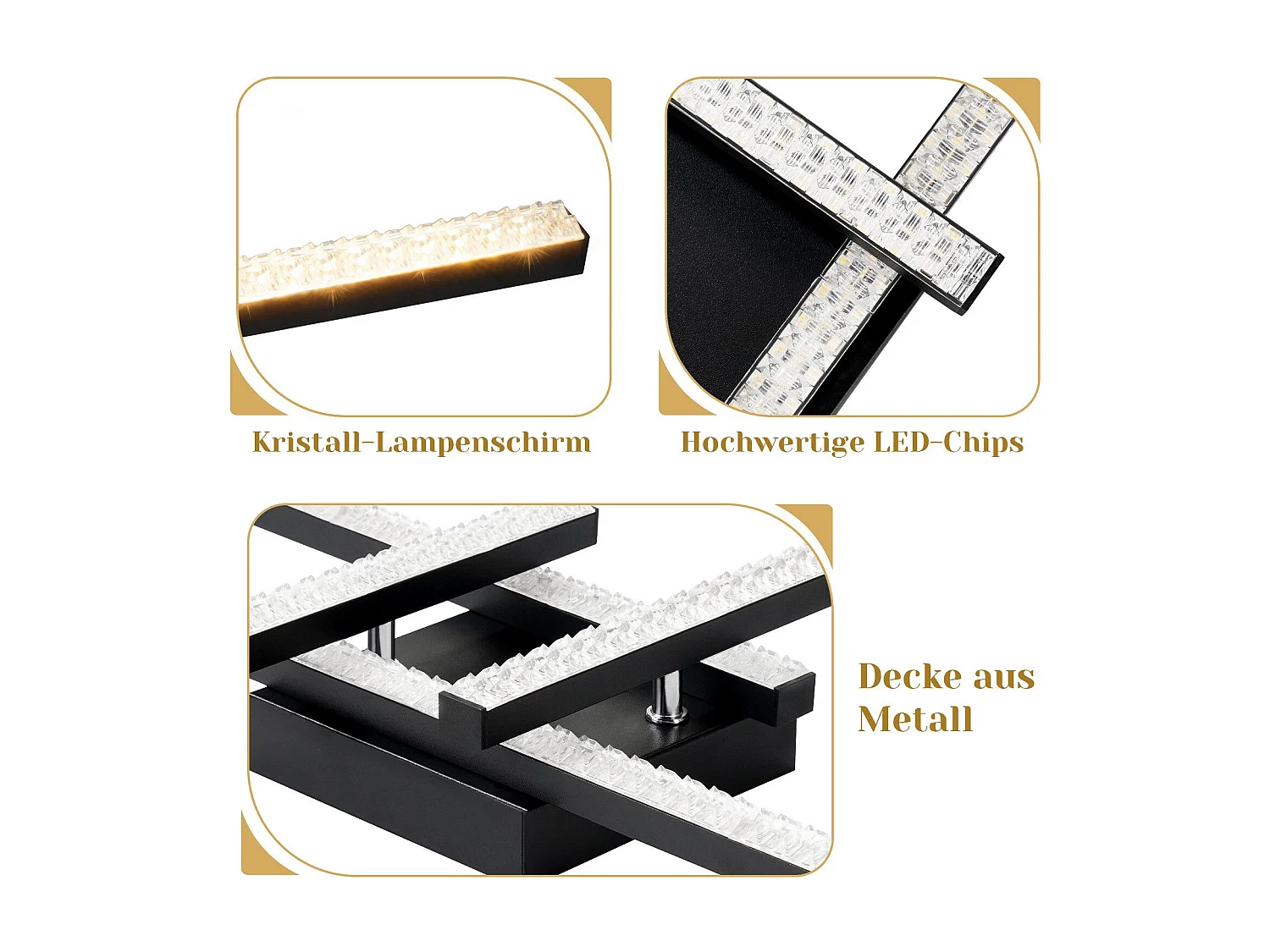 NETTLIFE Plafonnier LED Moderne Design 24W Noir 3000K blanc chaud